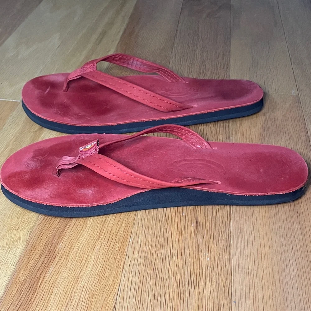 Vintage Rainbow Womens Single Layer Sandals in Red Leather Size M - Picture 5 of 10